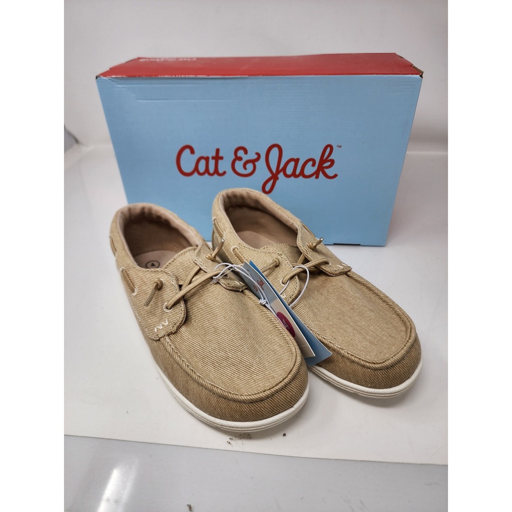 Cat & Jack Boys Boyd Boat Shoes Beige Canvas Casual Size 4